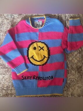 Zara kids Pink and Blue Striped Skate Revolution Sweater size 6-7 years